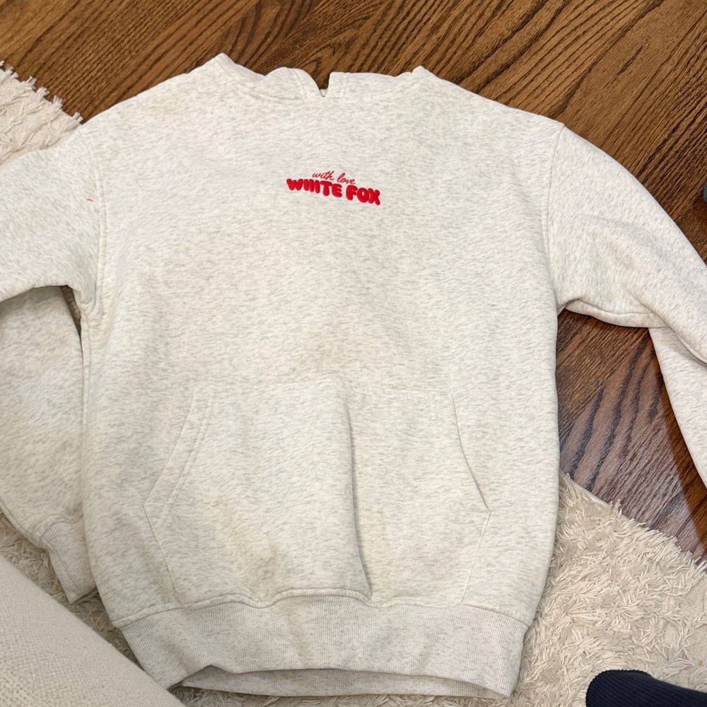 White Fox Boutique Light Gray Sweatshirt with Red Logo